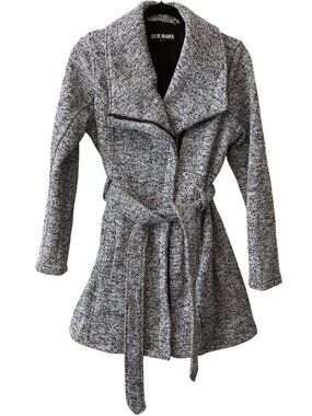 Steve Madden Gray Black Marled Knit Belted Coat M